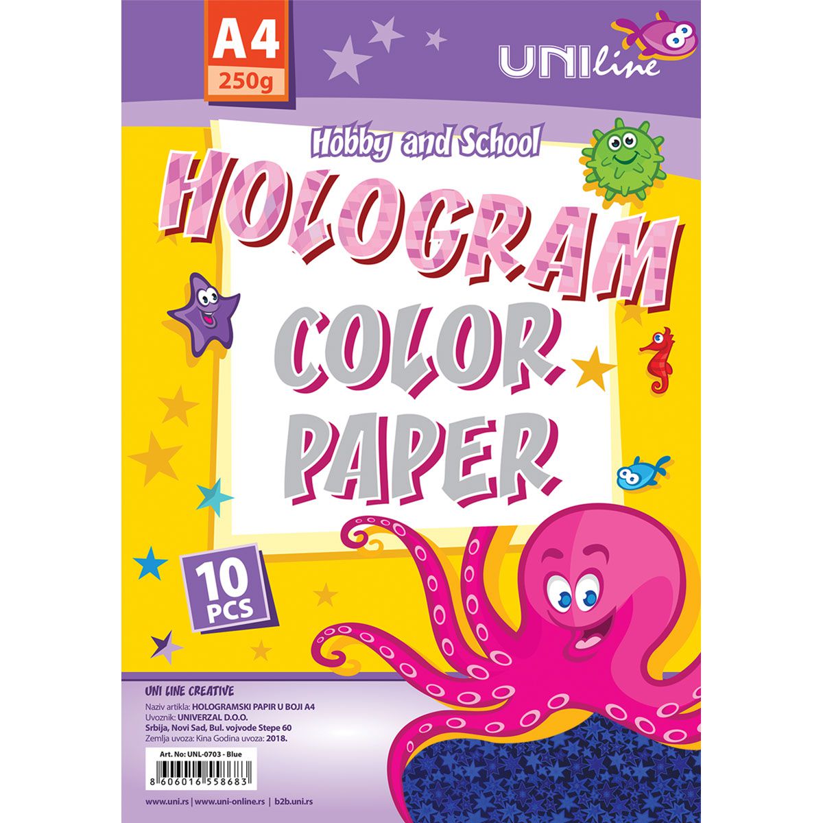 DEKORATIVNI KARTON HOLOGRAMSKI BLUE 250g A4 10/1  UNL-0703