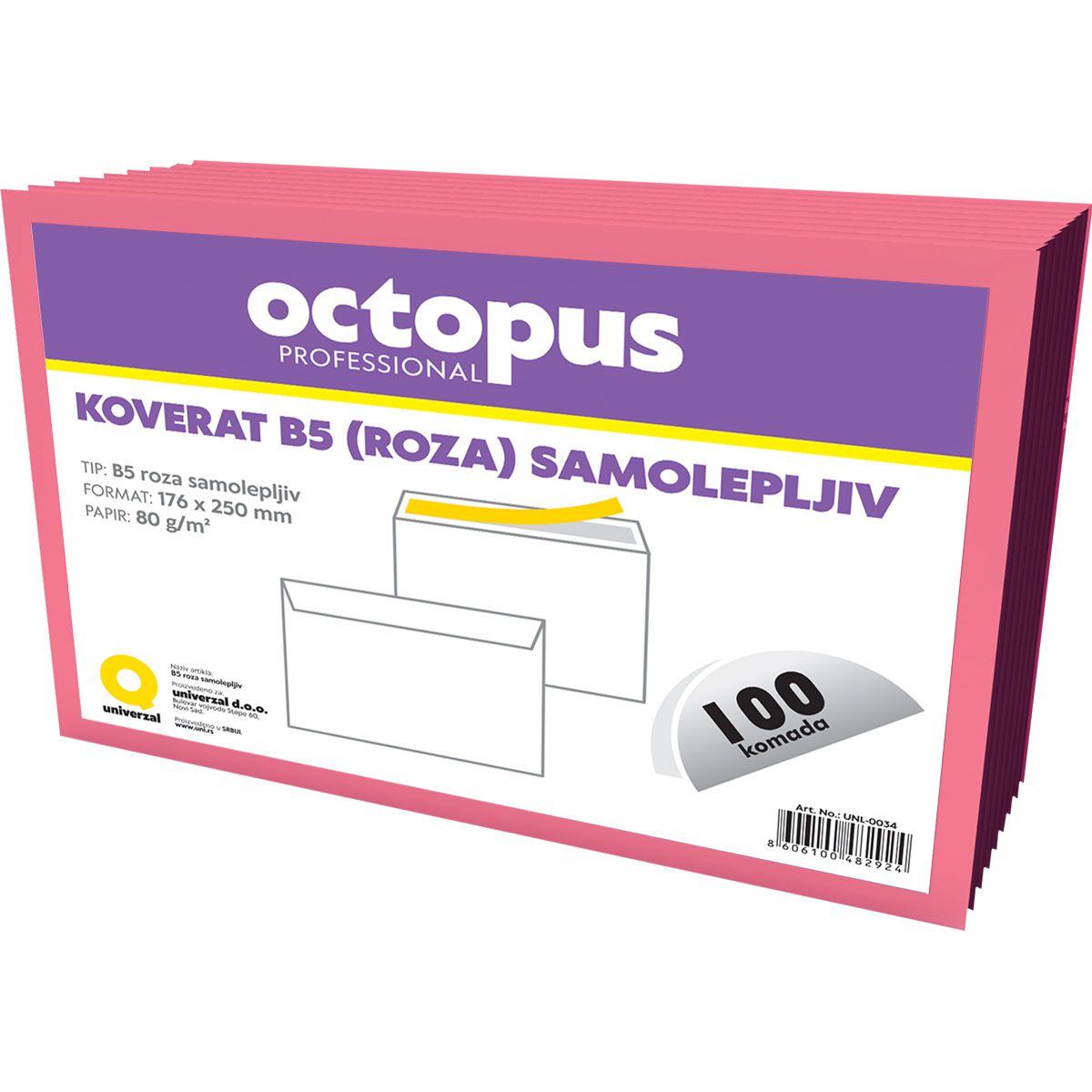 KOVERAT B5 ROZI 100/1 SAMOLEPLJIVI OCTOPUS UNL-0034