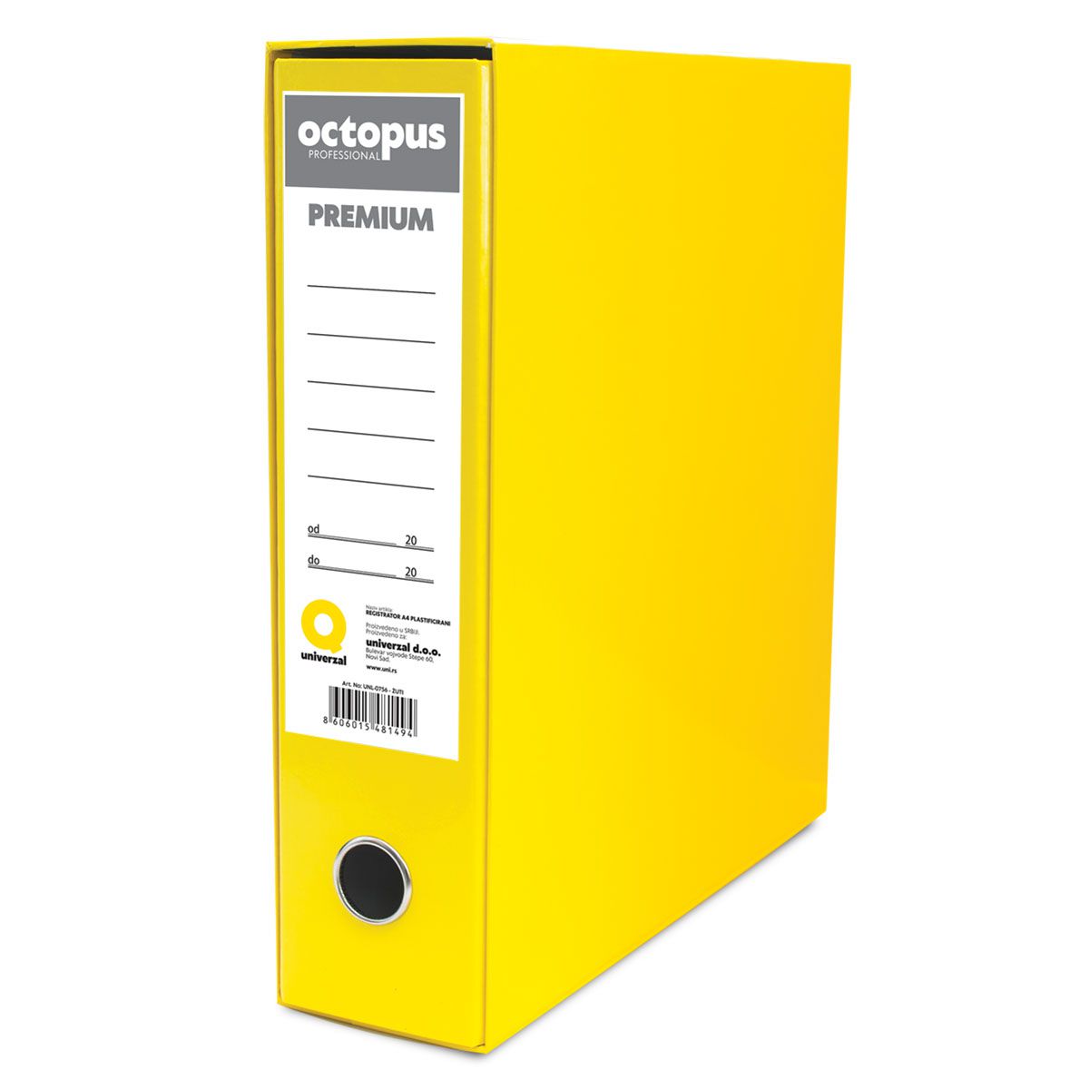 REGISTRATOR A4 PLASTIFICIRANI OCTOPUS PREMIUM ŽUTI UNL-0756
