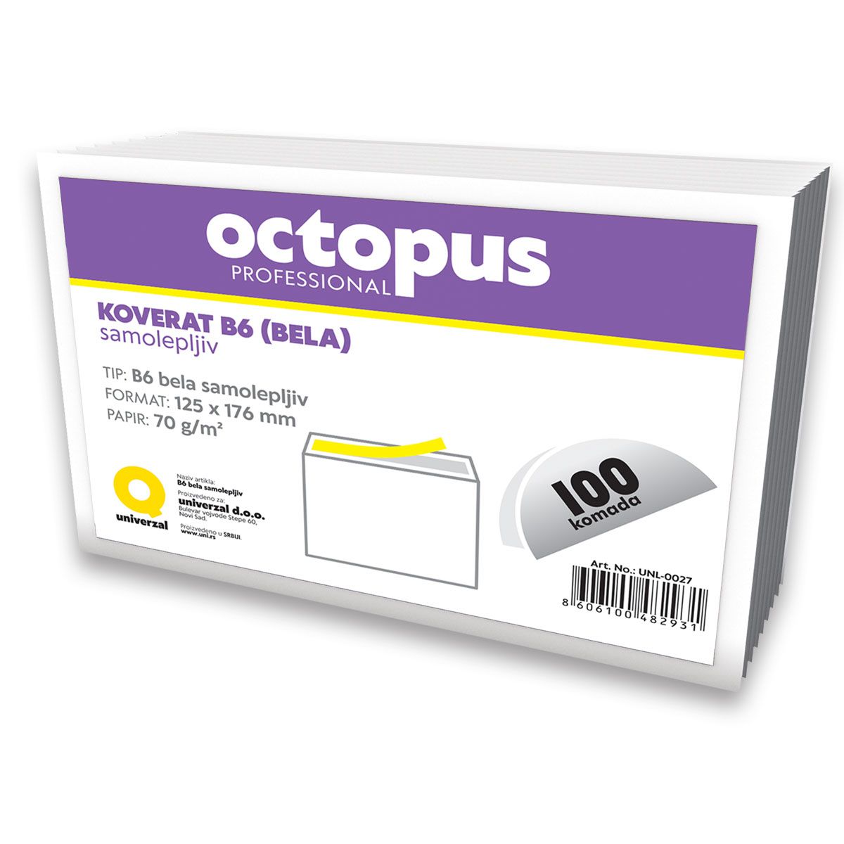 KOVERAT B6 BELI 100/1 SAMOLEPLJIVI OCTOPUS UNL-0027