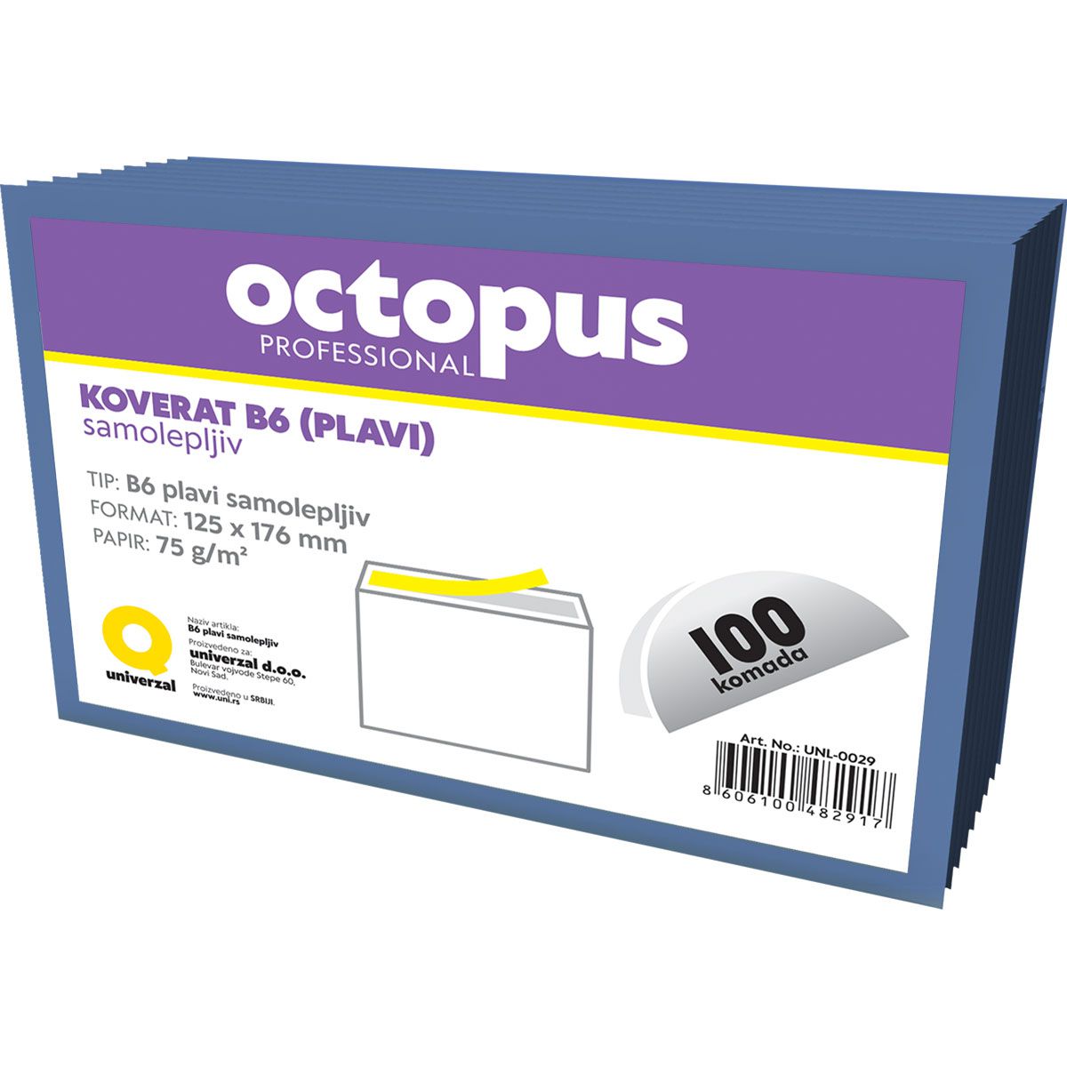 KOVERAT B6 PLAVI 100/1 SAMOLEPLJIVI OCTOPUS UNL-0029
