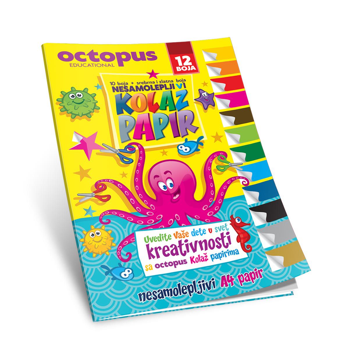 KOLAŽ PAPIR A4 NESAMOLEPLJIV 12 BOJA OCTOPUS UNL-0394