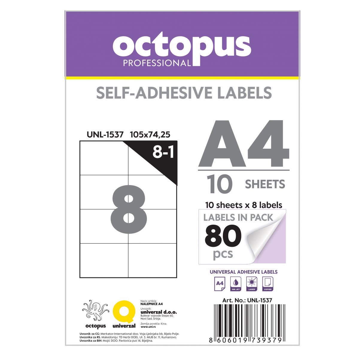 NALEPNICE A4 OCTOPUS 105X74.25 10/1 8-1 UNL-1537