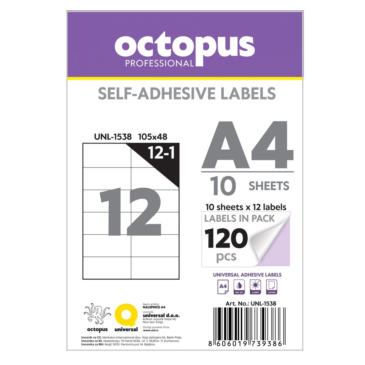 NALEPNICE A4 OCTOPUS 105X48 10/1 12-1 UNL-1538