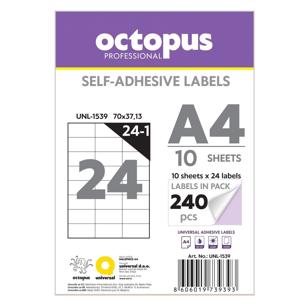 NALEPNICE A4 OCTOPUS 70X37.13 10/1 24-1 UNL-1539