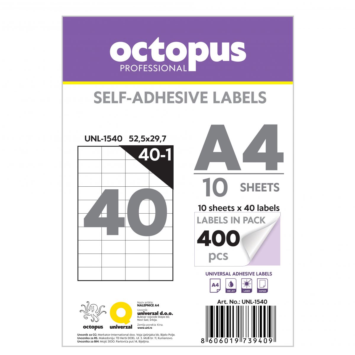 NALEPNICE A4 OCTOPUS 52.5X29.7 10/1 40-1 UNL-1540