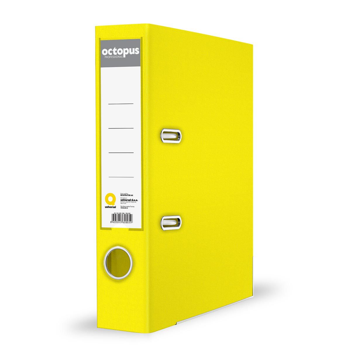 REGISTRATOR A4 SAMOSTOJECI 80mm ŽUTI OCTOPUS UNL-1586