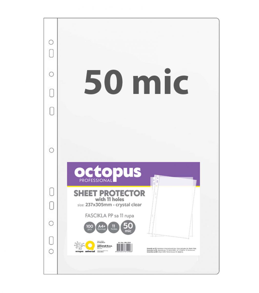FASCIKLA A4 100/1 U 11 RUPA 50mic OCTOPUS CRYSTAL CLEAR UNL-2204