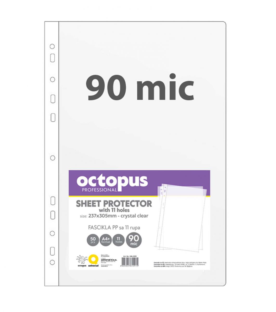 FASCIKLA A4 50/1 U 11 RUPA 90mic OCTOPUS CRYSTAL CLEAR UNL-2205
