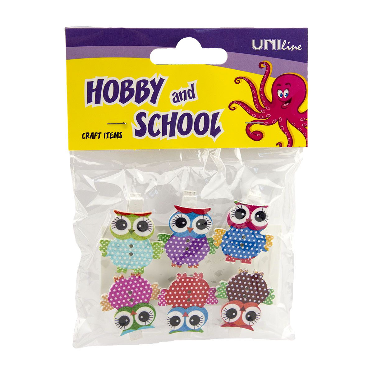 DEKORATIVNE ŠTIPALJKE SOVE OD DRVETA 8X35mm 6kom UNL-0883