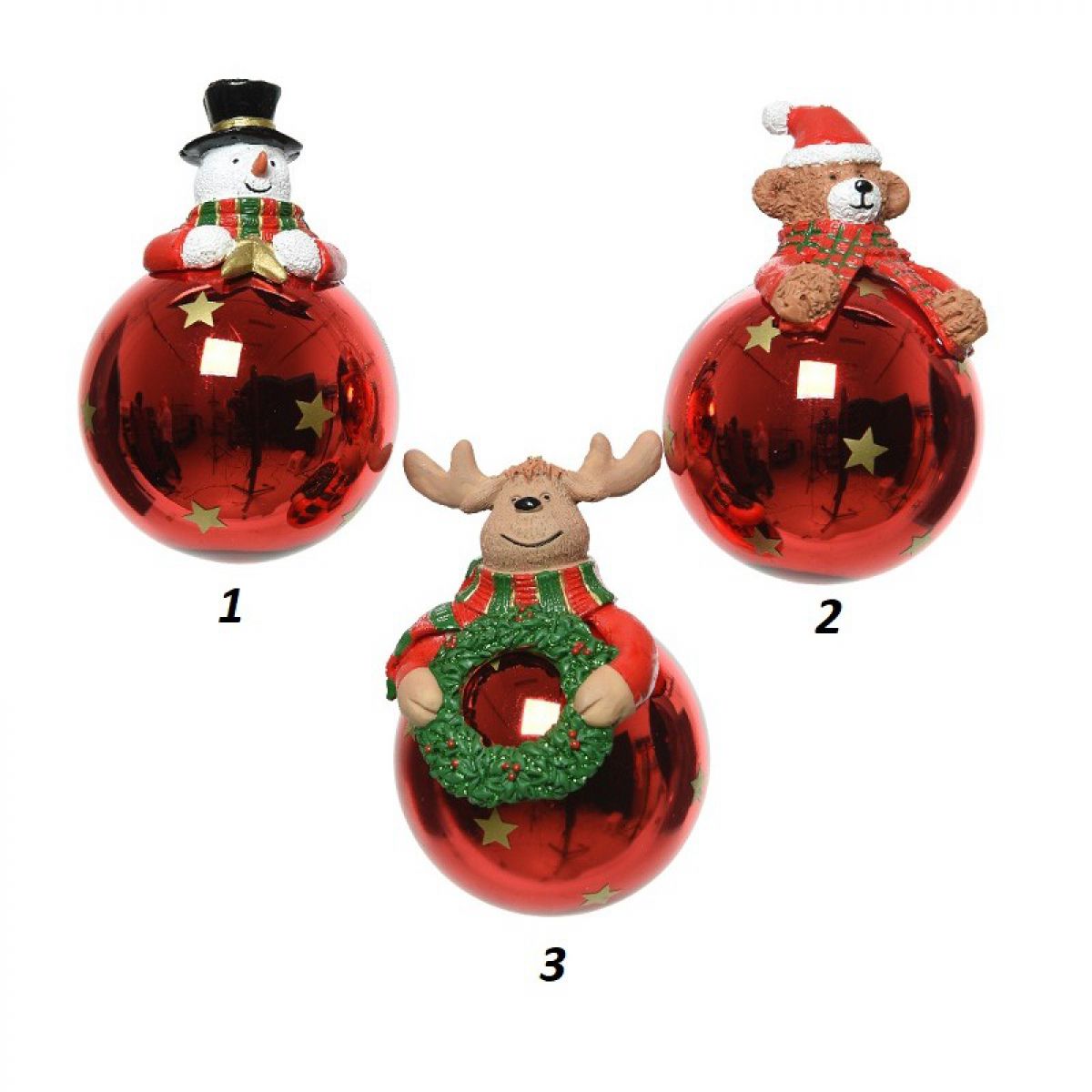 KUGLA NOVOGODIŠNJA STAKLENA 7CM CRVENA SA FIGUROM 060453