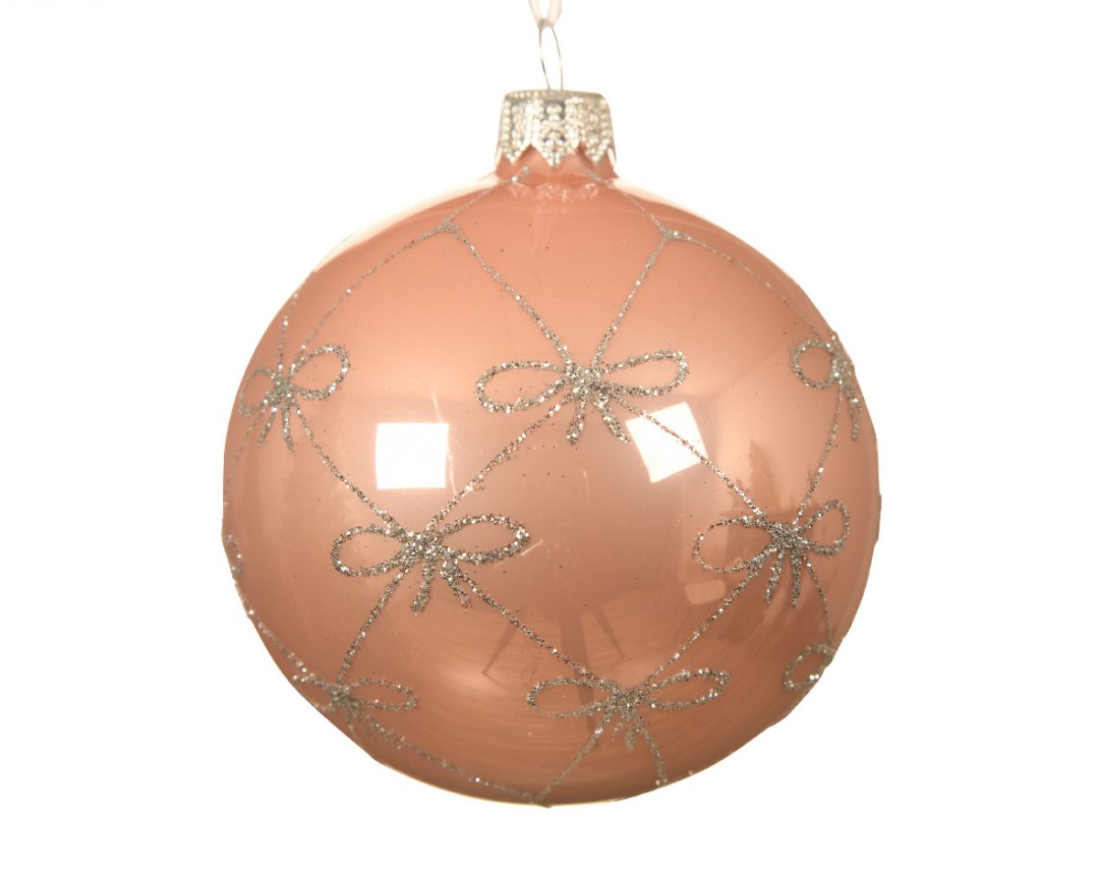 KUGLA NOVOGODIŠNJA STAKLENA 8CM PINK DEZEN MAŠNA 080451