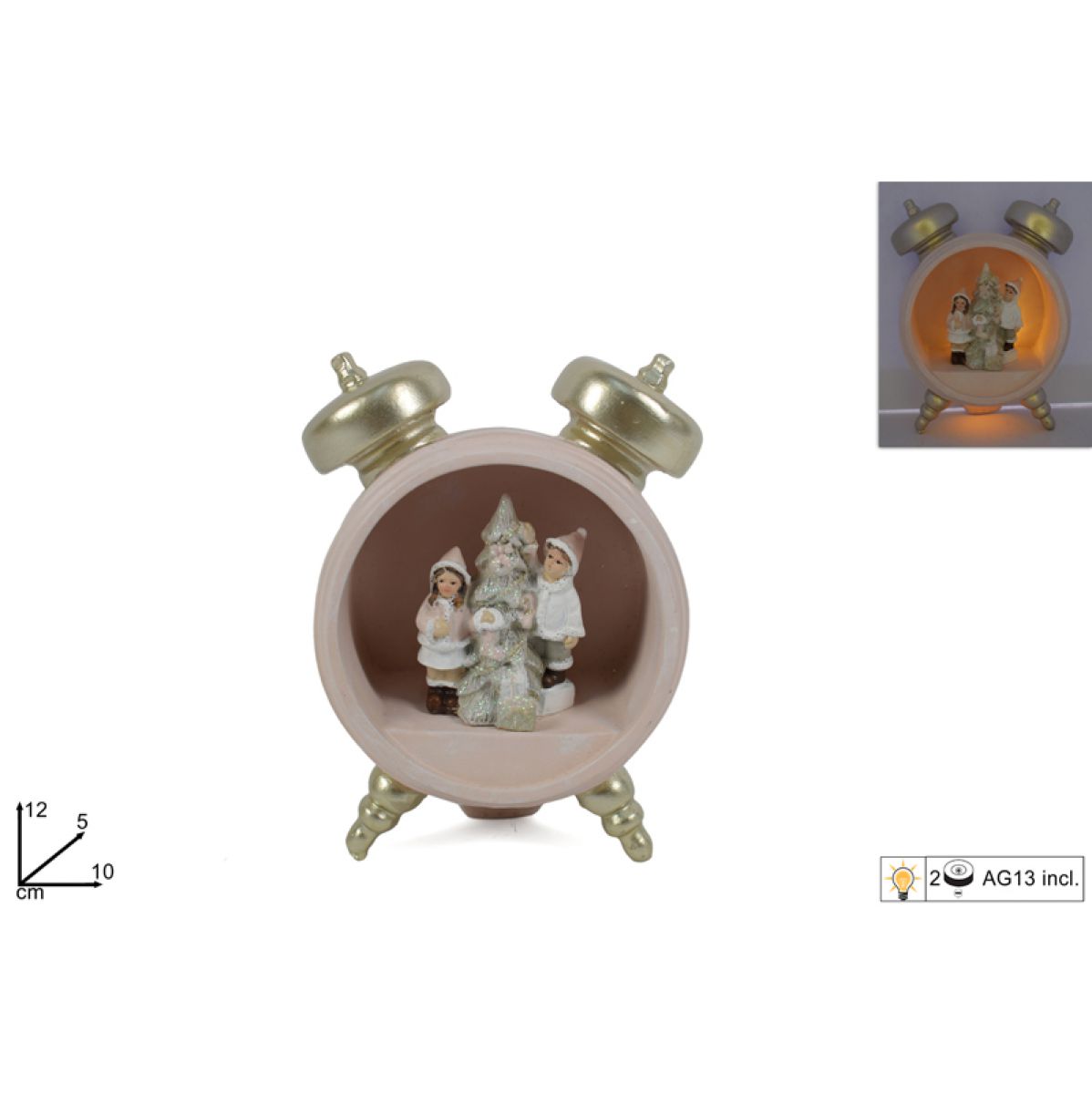 NOVOGODIŠNJA FIGURA SAT SA DECOM ZLATNI 12CM CM003030A