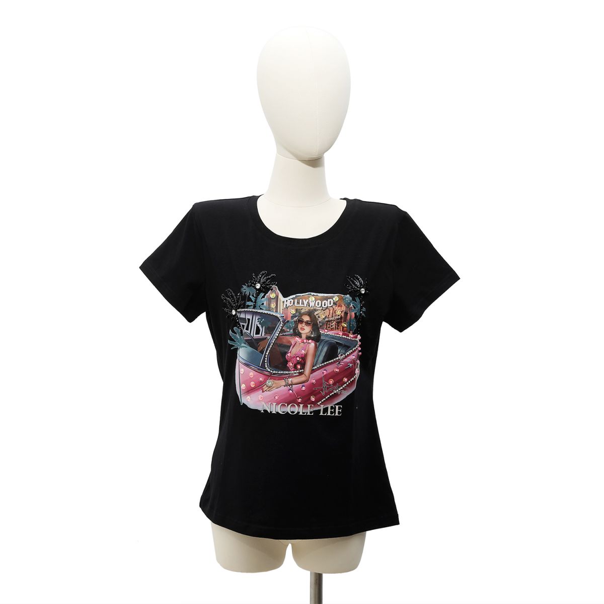 MAJICA NICOLE LEE TOP7701 HOLLYWOOD DRIVE M BK  FW2024