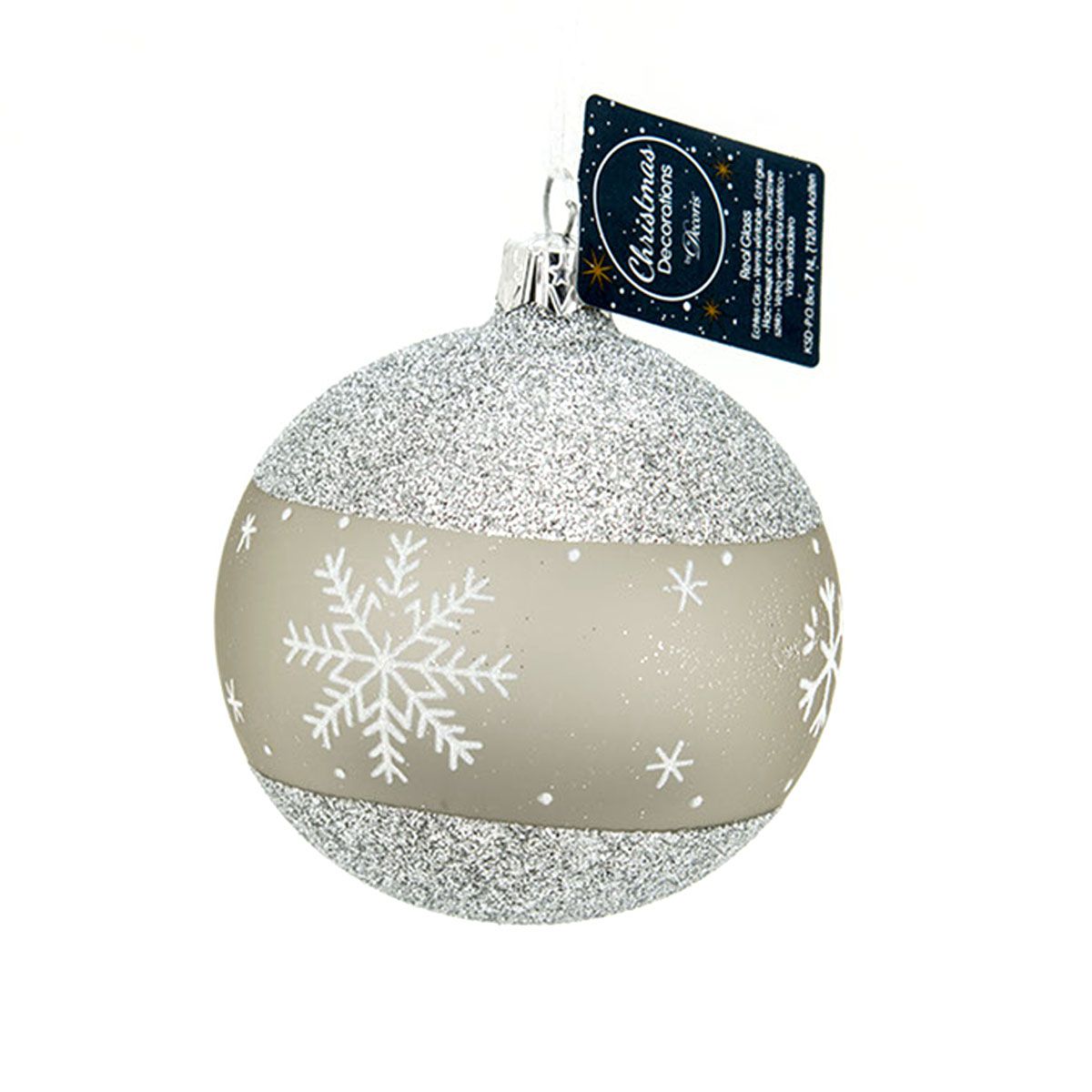 KUGLA NOVOGODIŠNJA STAKLENA 8CM MISTRY GREY 080226