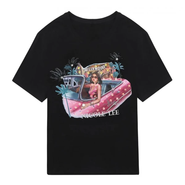 MAJICA NICOLE LEE TOP7701 HOLLYWOOD DRIVE L BK  FW2024