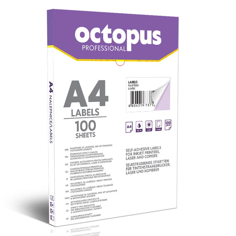 NALEPNICE A4 OCTOPUS 210X148.5 100/1 2 NALEPNICE UNL-0226