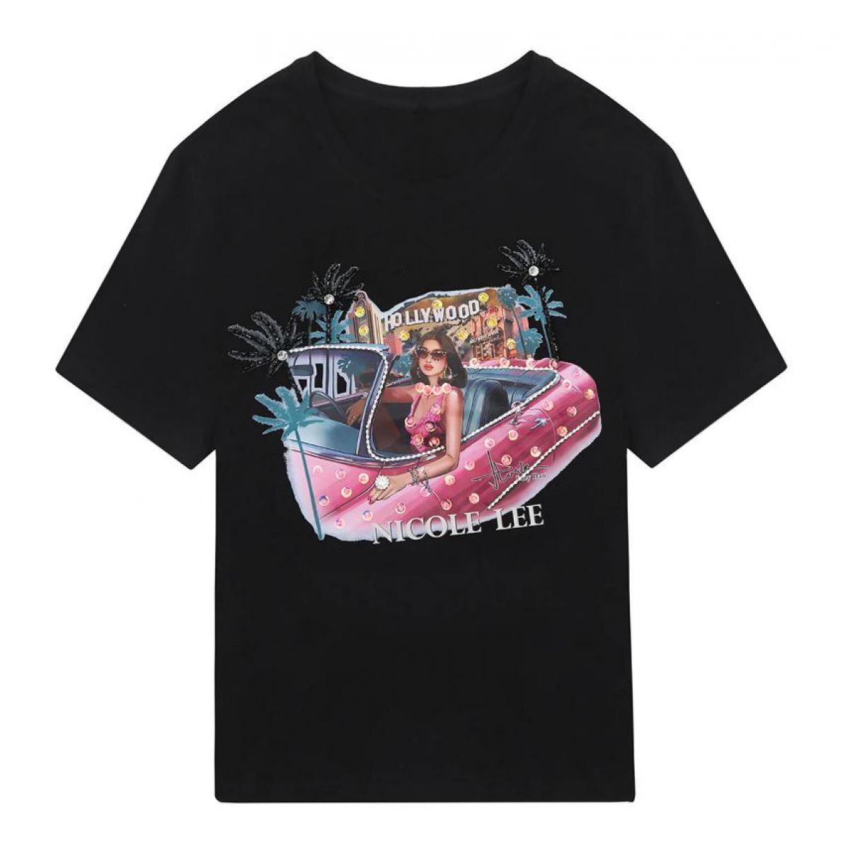 MAJICA NICOLE LEE TOP7701 HOLLYWOOD DRIVE L BK  FW2024