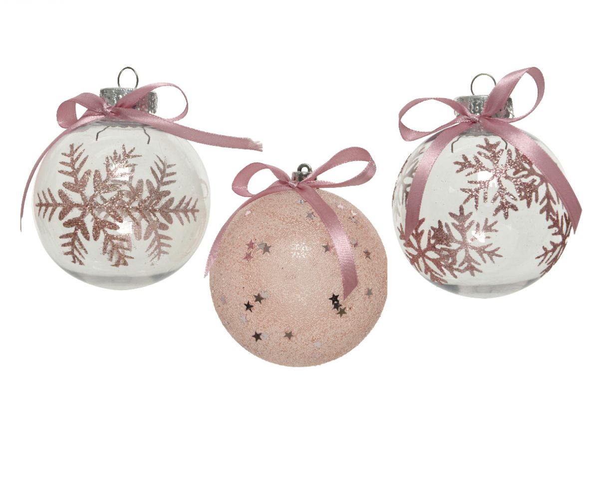KUGLA NOVOGODIŠNJA 8CM PINK SA SATEN MAŠNOM 029284