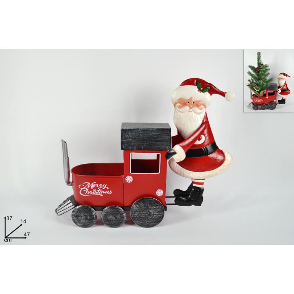 NOVOGODIŠNJA FIGURA LOKOMOTIVA METALNA SA DEDA MRAZOM 37CM LZ000398